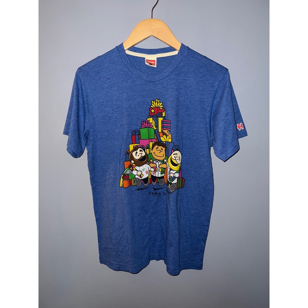 Homage Vera Y Records Holiday Graphic Tee Heather Blue Mens Small Peanuts Style